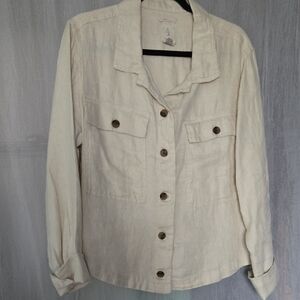 Women's Cream Button-Up Linen Jacket